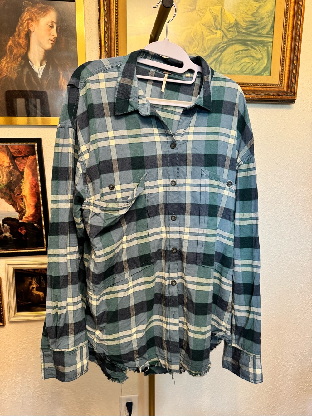Free People Loveland Winter Sea Distressed Flannel Size Large
